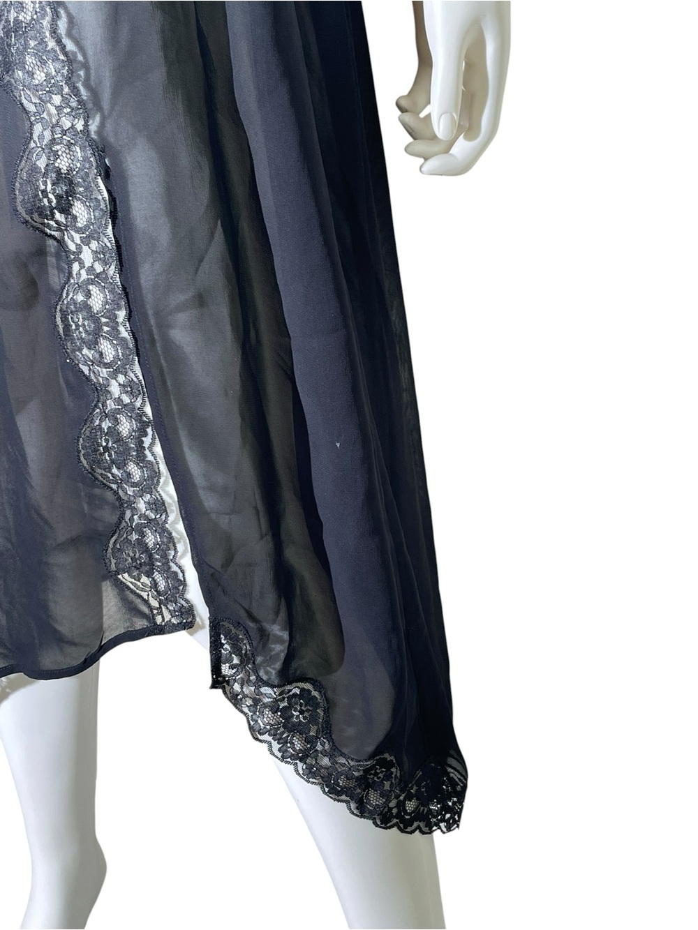Anthropologie Sheer Mesh Lace-Trim Asymmetrical Midi Skirt Sz M Black Romantic - Picture 7 of 12